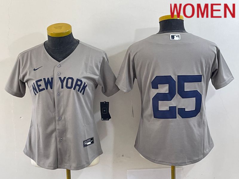 Women New York Yankees #25 No Name Grey Nike Game 2024 MLB Jersey style 1->new york yankees->MLB Jersey